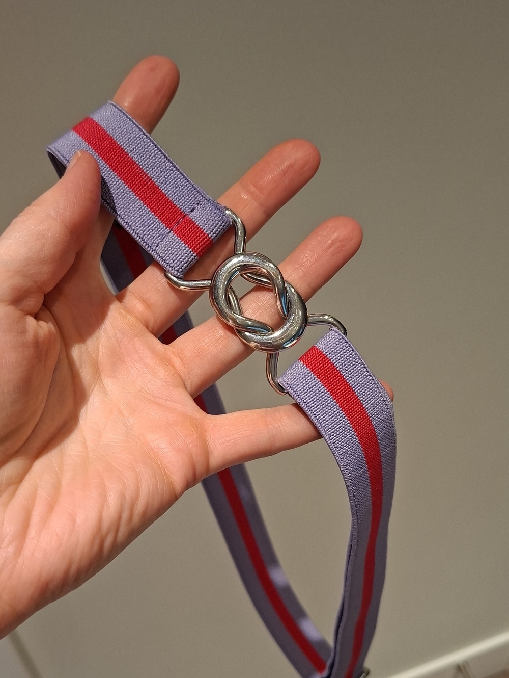 Club Monaco Lavender & Red Stripe Elasticated Fold-over Clasp Closure Belt (S/M)